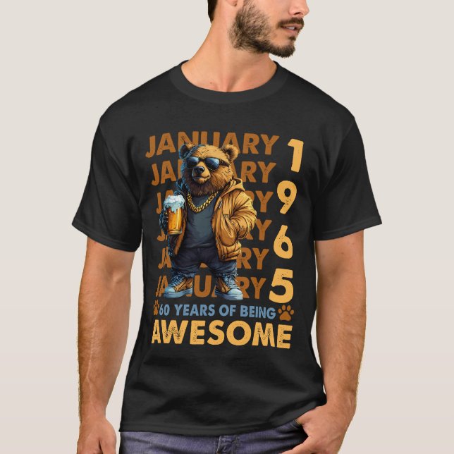 Camiseta Urso Legal Incrível De 60 Anos Desde Janeiro De 19 (Frente)