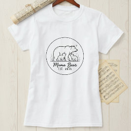 Camiseta Urso Mãe EST 2025 Logotipo em Linha Arte