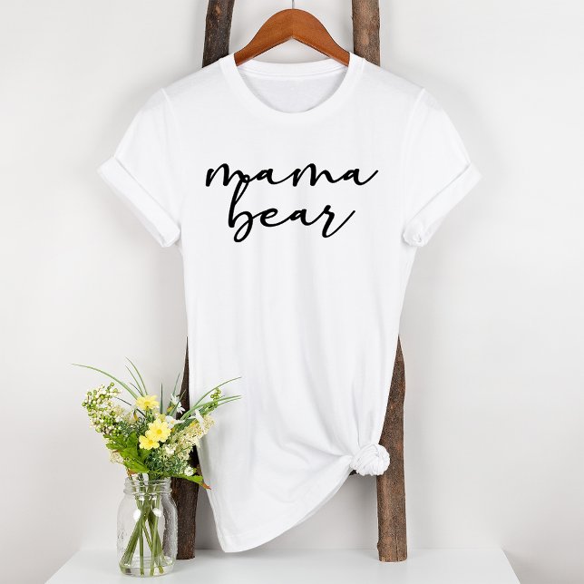 Camiseta Urso Mãe Maternidade Script Simples Moderno Preto (Criador carregado)
