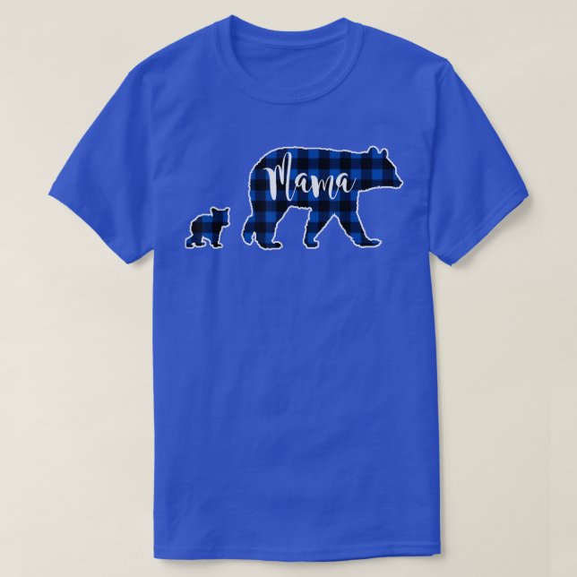 Camiseta Urso Mama com um Cheque preto de Buffalo de 1 Cub (Frente do Design)