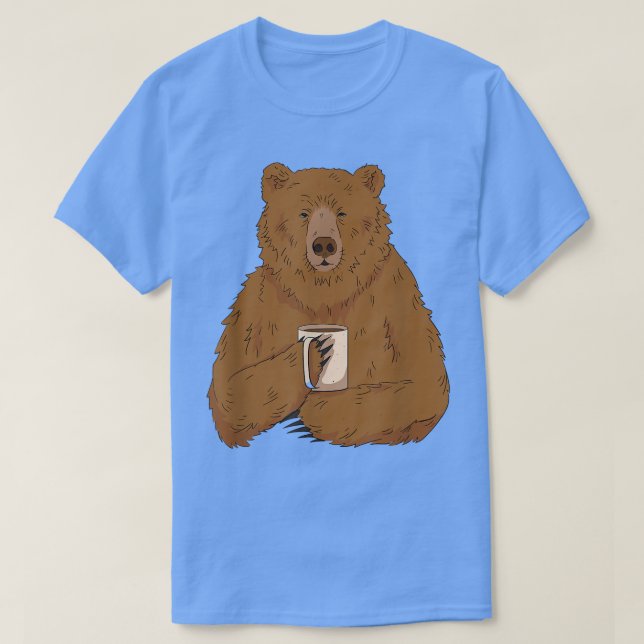 Camiseta Urso Marrom Cansado bebendo uma xícara de Urso Caf (Frente do Design)