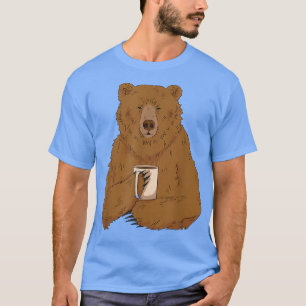 Camiseta Urso Marrom Cansado bebendo uma xícara de Urso Caf