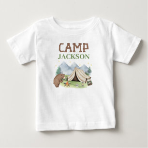 Camiseta Urso Marrom Fofo Tenda Feliz Acampador Aniversário