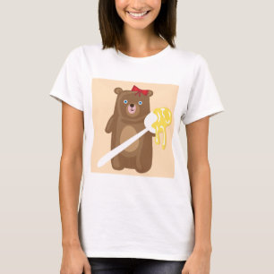 Camiseta Urso Mel Adorável com Colher E Arco Vermelho