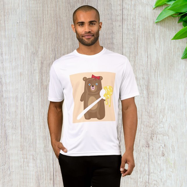 Camiseta Urso Mel Adorável com Colher E Arco Vermelho (Criador carregado)