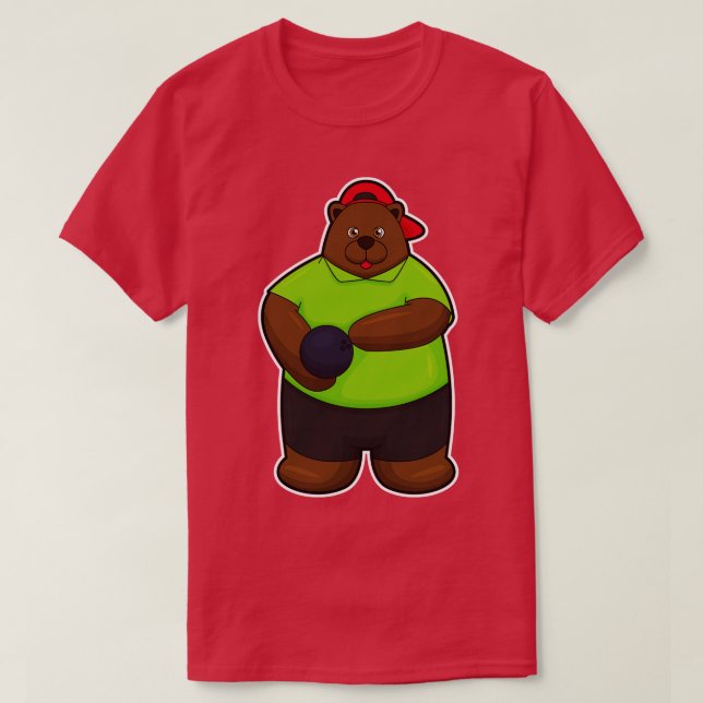 Camiseta Urso na Boliche com Bola de boliche (Frente do Design)