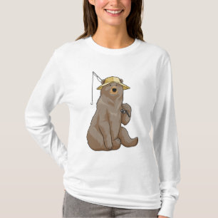 Camiseta Urso na pesca com vara de pesca