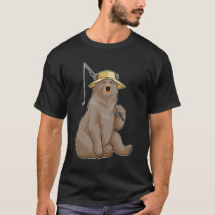 Camiseta Urso na pesca com vara de pesca