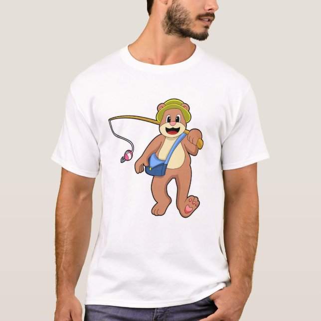 Camiseta Urso na pesca com vara de pesca (Frente)