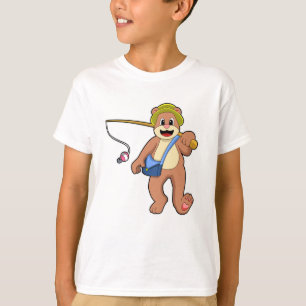 Camiseta Urso na pesca com vara de pesca