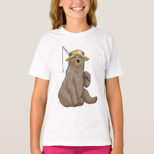 Camiseta Urso na pesca com vara de pesca