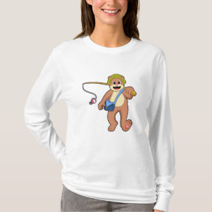 Camiseta Urso na pesca com vara de pesca