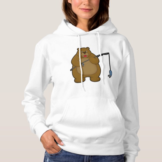 Camiseta Urso na pesca com vara de pesca e peixe (Frente)