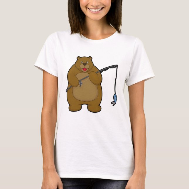 Camiseta Urso na pesca com vara de pesca e peixe (Frente)
