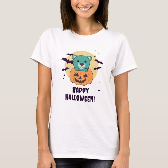 Camiseta Urso Na Pumpkin Doces Ursos Feliz Dia das Bruxas (Frente)