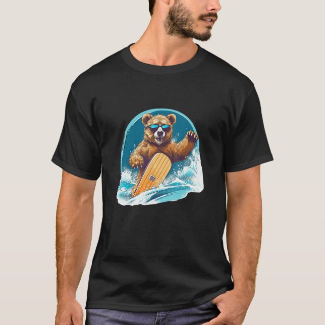 Camiseta Urso Navegando Em Um Surf De Surfe De Urso De Onda (Frente)