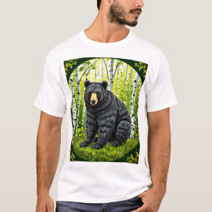 Camiseta Urso Negro em uma Floresta de Bétulas