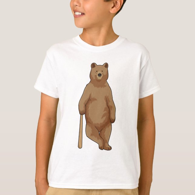 Camiseta Urso no Baseball com Baco de Beisebol (Frente)