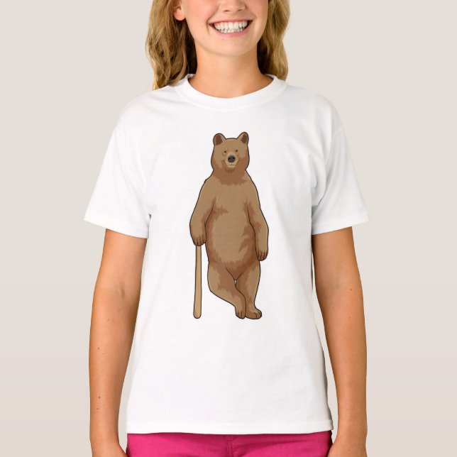 Camiseta Urso no Baseball com Baco de Beisebol (Frente)