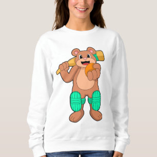 Camiseta Urso no Cricket com bastão de Cricket