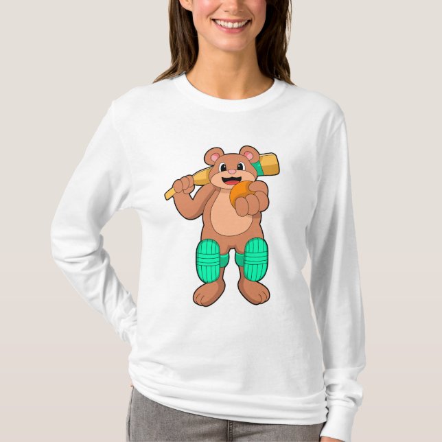 Camiseta Urso no Cricket com bastão de Cricket (Frente)