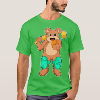 Camiseta Urso no Cricket com bastão de Cricket