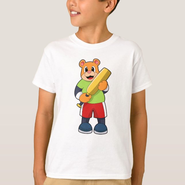 Camiseta Urso no Cricket com bastão de Cricket (Frente)