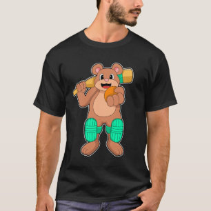 Camiseta Urso no Cricket com bastão de Cricket