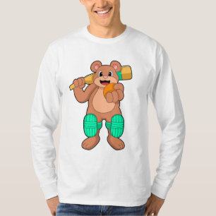 Camiseta Urso no Cricket com bastão de Cricket
