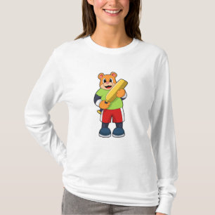 Camiseta Urso no Cricket com bastão de Cricket