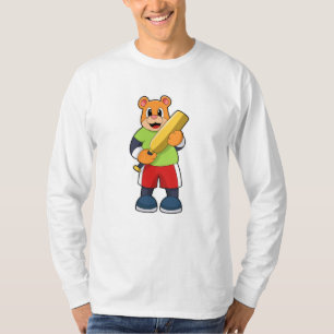 Camiseta Urso no Cricket com bastão de Cricket