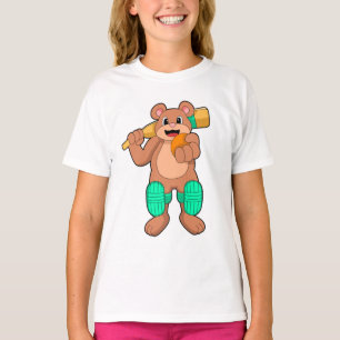 Camiseta Urso no Cricket com bastão de Cricket