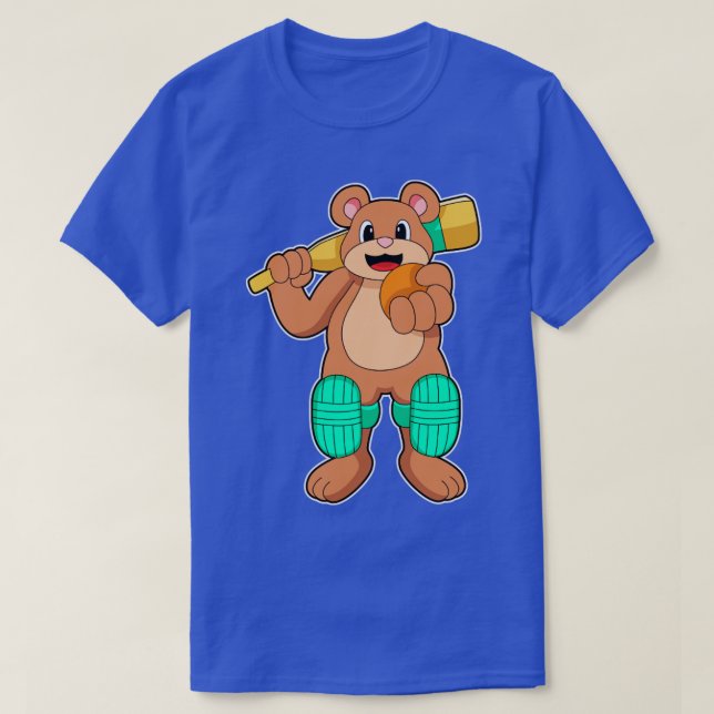 Camiseta Urso no Cricket com o Cricket bat1 (Frente do Design)