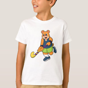 Camiseta Urso no Hockey com Taco de Hóquei