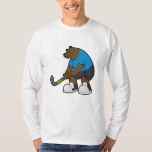 Camiseta Urso no Hóquei com bastão de Hóquei