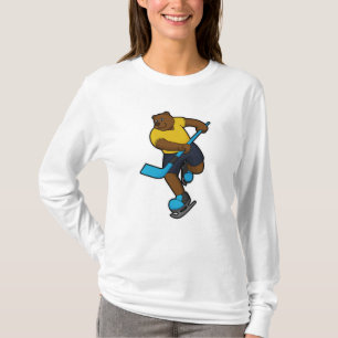 Camiseta Urso no hóquei no gelo com bastão de hóquei no gel