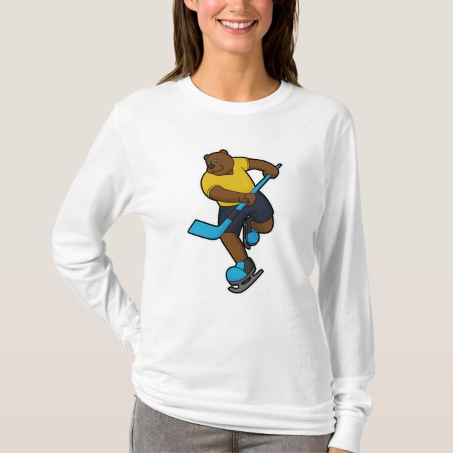 Camiseta Urso no hóquei no gelo com bastão de hóquei no gel (Frente)