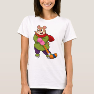 Camiseta Urso no hóquei no gelo com bastão de hóquei no gel