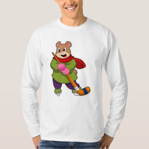 Camiseta Urso no hóquei no gelo com bastão de hóquei no gel