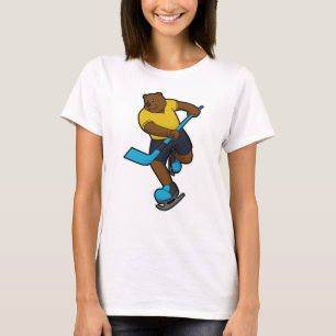 Camiseta Urso no hóquei no gelo com bastão de hóquei no gel