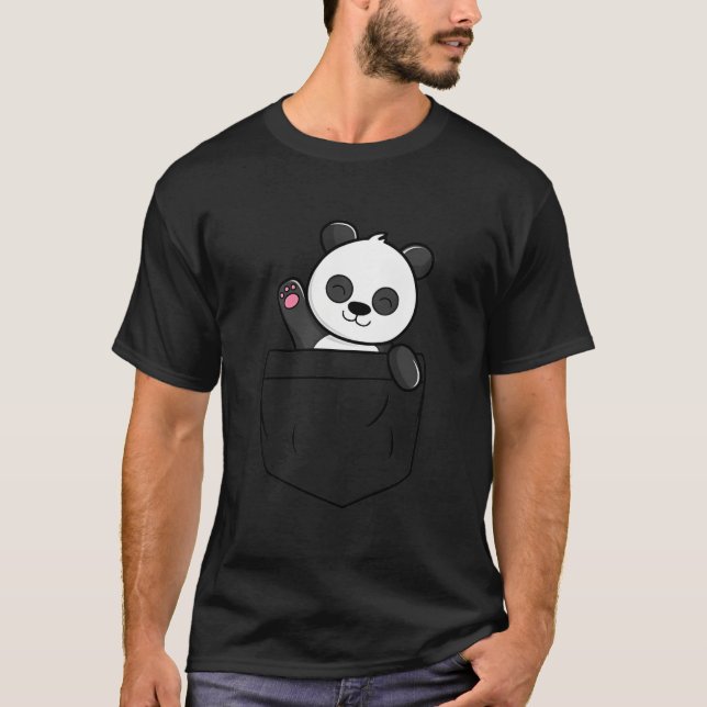 Camiseta Urso Panda Acenando Em Um Bolso Bolso Urso Panda (Frente)