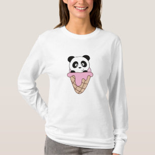 Camiseta Urso Panda Rosa Sorvete Waffffle Básico Crianças
