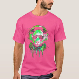 Camiseta urso panda verde DJ com fones de ouvido e óculos d