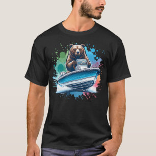 Camiseta Urso Pardo Dirigindo um Projeto Gráfico de Lancha 