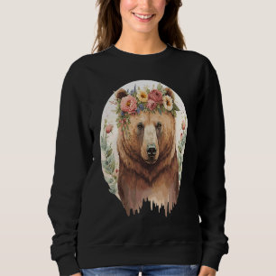 Camiseta Urso Pardo Fofo Grizzly Coroa de Flores Animal