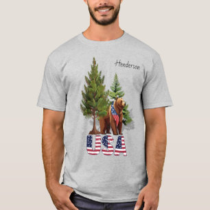 Camiseta Urso Pardo Patriótico Em Árvores De Pinheiro Bande