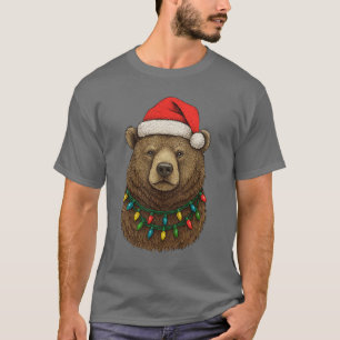 Camiseta Urso Pardo Vestindo Chapéu de Papai Noel com Natal