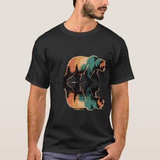 Camiseta Urso Pardo Vintage Reflexo na Água Vida Selvagem