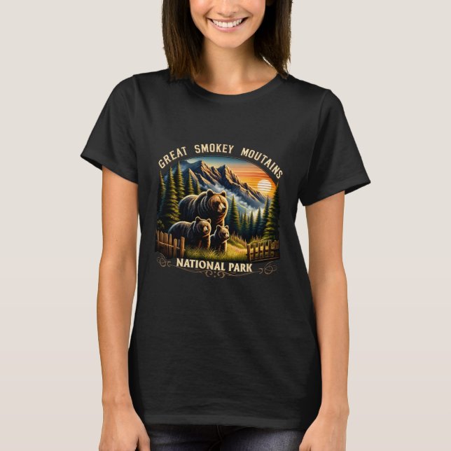 Camiseta Urso Parque Nacional Great Smokey Mountains Preto (Frente)