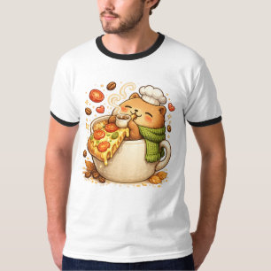 Camiseta Urso Pizza Fofa Kawaii Desenho Animado